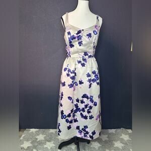 Cynthia Steffe Purple and White Floral Midi Dress | Size 8